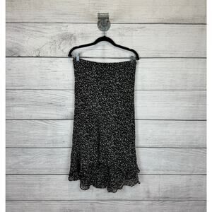 Lauren Ralph Lauren Women's Black & Cream Floral Silk Midi Skirt Size 6 Petite